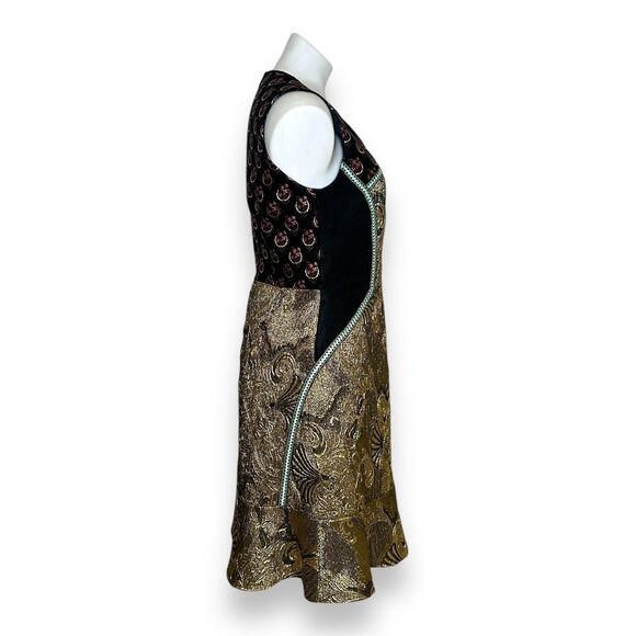 ETRO Jasper Gold Textured A-Line Dress US 6 IT 42 Sleeveless Paisley High Neck - Picture 8 of 9